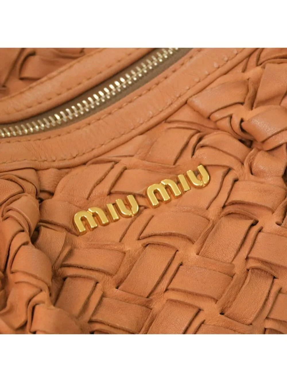 Miu Miu Intrecciato 2-Way Leather Shoulder Fringe Hobo Brown Lambskin Gold